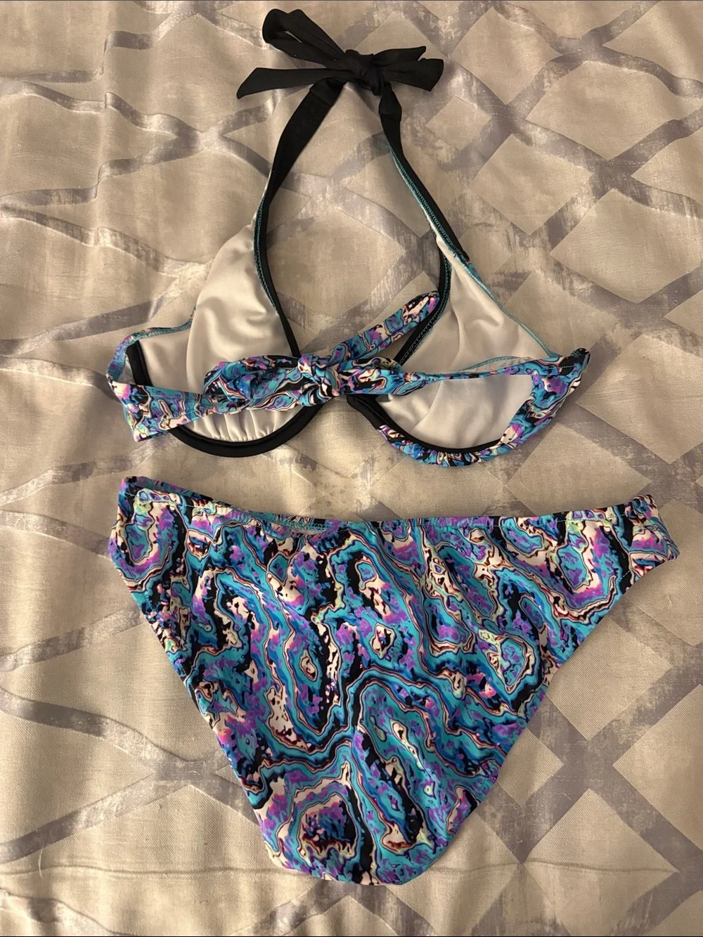 VENUS Multicolor Marble Halter Bikini with Black Trim